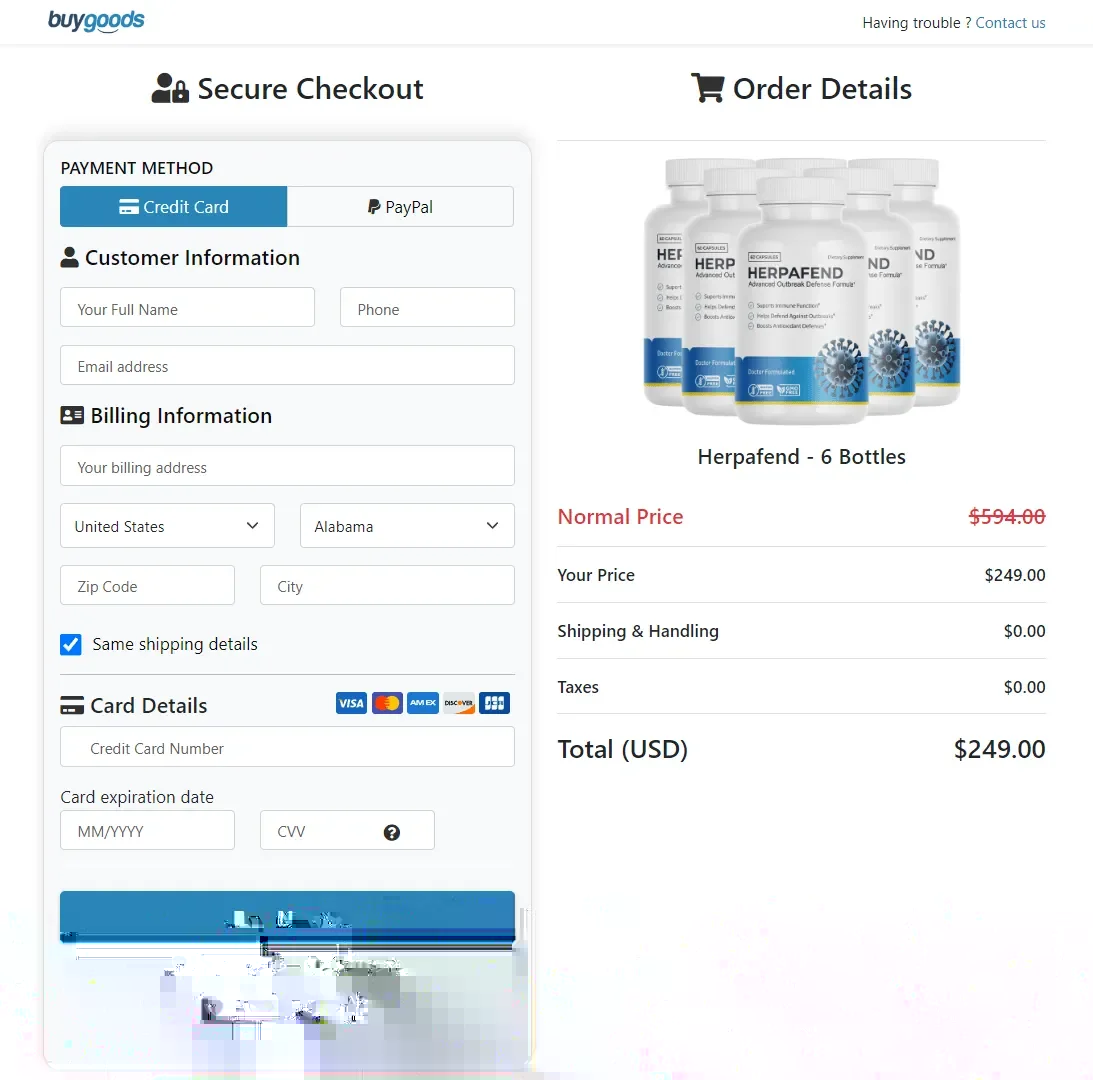 Herpafend order page